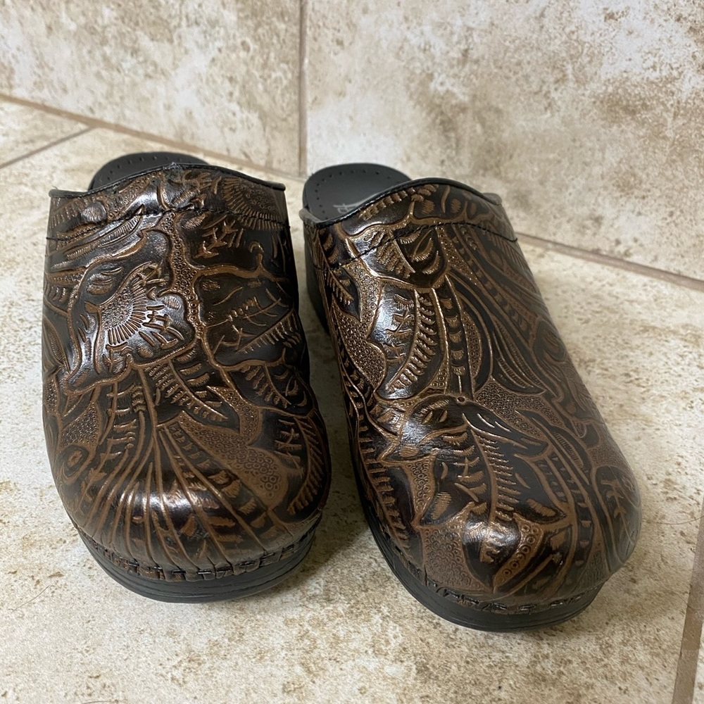 Dansko Tooled Leather Clogs